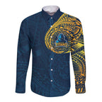 Personalized Gold Coast Titans Long Sleeve Button Shirt Polynesian Tribal Chest and Sleeve Tattoo