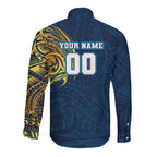 Personalized Gold Coast Titans Long Sleeve Button Shirt Polynesian Tribal Chest and Sleeve Tattoo