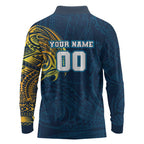 Personalized Gold Coast Titans Long Sleeve Polo Shirt Polynesian Tribal Chest and Sleeve Tattoo