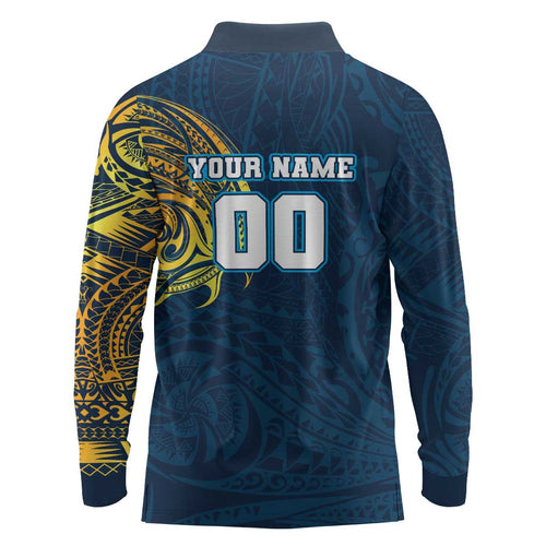 Personalized Gold Coast Titans Long Sleeve Polo Shirt Polynesian Tribal Chest and Sleeve Tattoo