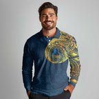 Personalized Gold Coast Titans Long Sleeve Polo Shirt Polynesian Tribal Chest and Sleeve Tattoo