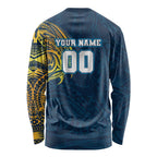 Personalized Gold Coast Titans Long Sleeve Shirt Polynesian Tribal Chest and Sleeve Tattoo