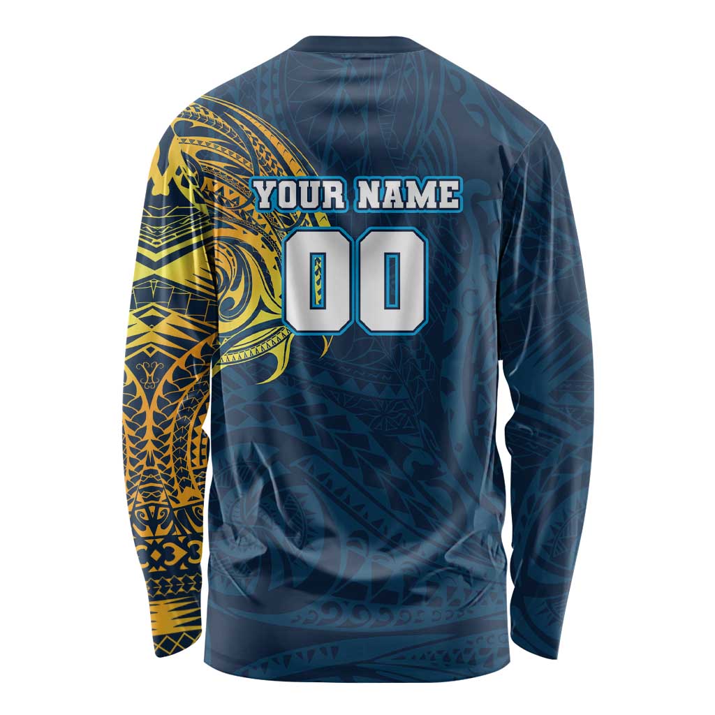 Personalized Gold Coast Titans Long Sleeve Shirt Polynesian Tribal Chest and Sleeve Tattoo