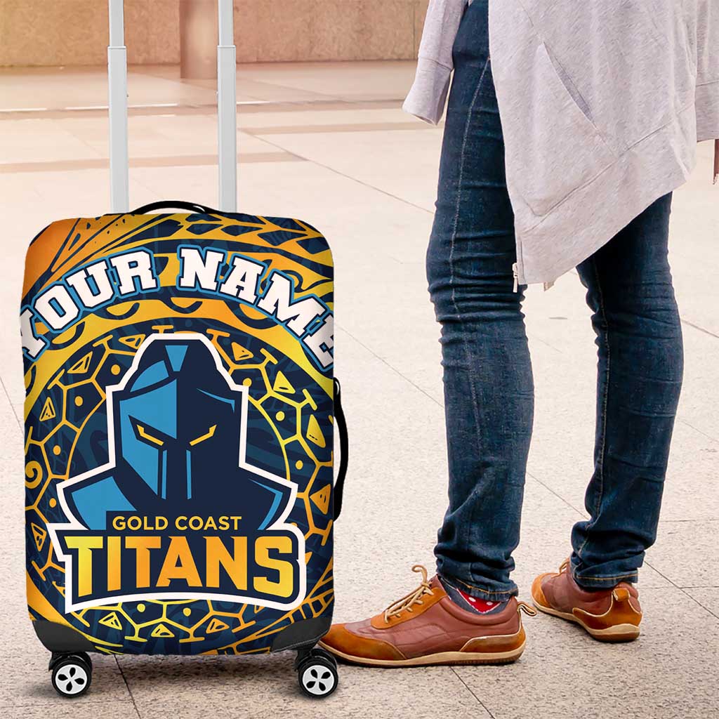 Personalized Gold Coast Titans Luggage Cover Polynesian Tribal Chest and Sleeve Tattoo