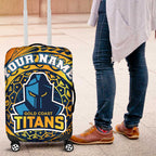 Personalized Gold Coast Titans Luggage Cover Polynesian Tribal Chest and Sleeve Tattoo