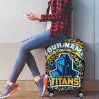 Personalized Gold Coast Titans Luggage Cover Polynesian Tribal Chest and Sleeve Tattoo