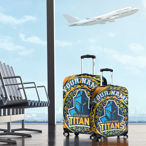Personalized Gold Coast Titans Luggage Cover Polynesian Tribal Chest and Sleeve Tattoo