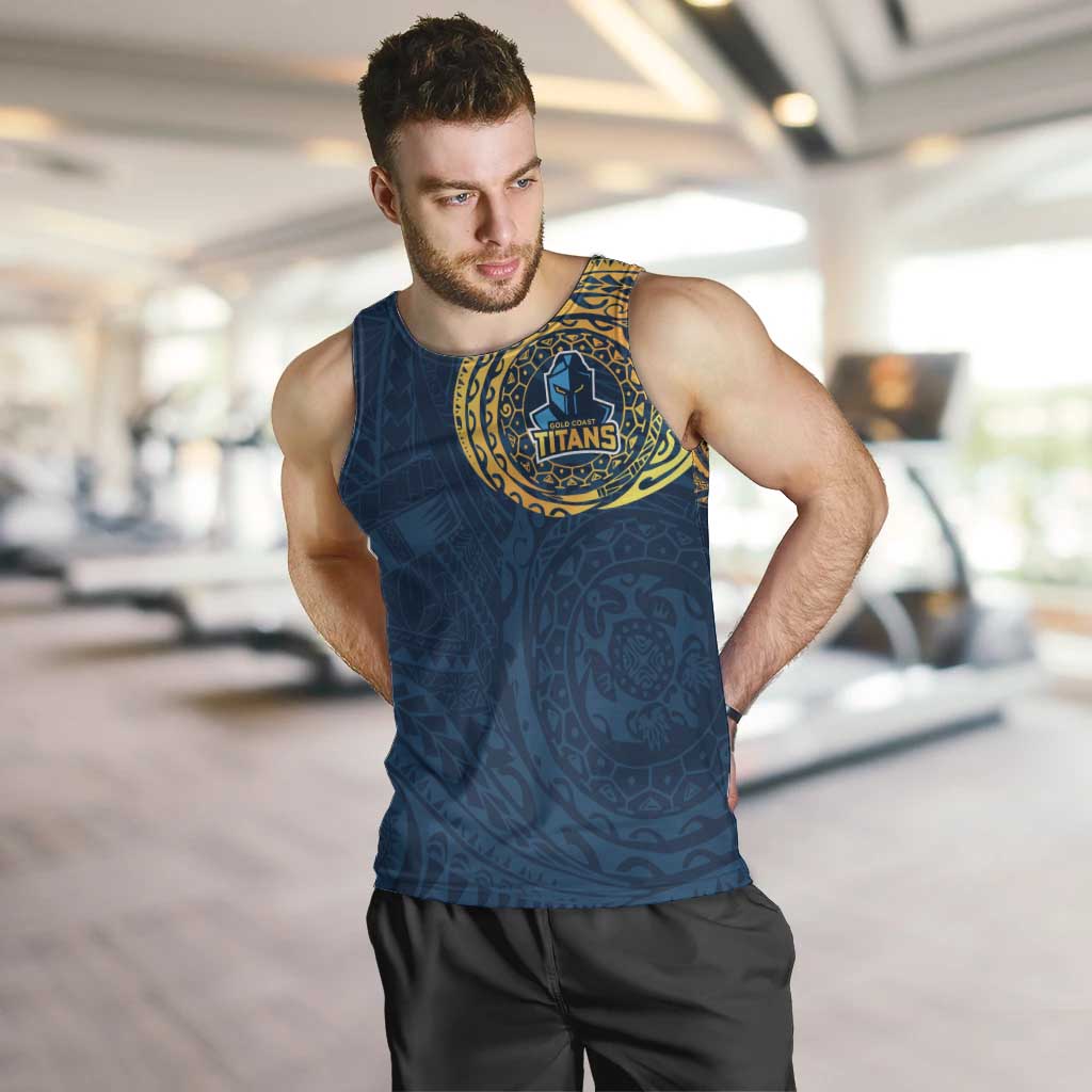 Personalized Gold Coast Titans Men Tank Top Polynesian Tribal Chest and Sleeve Tattoo