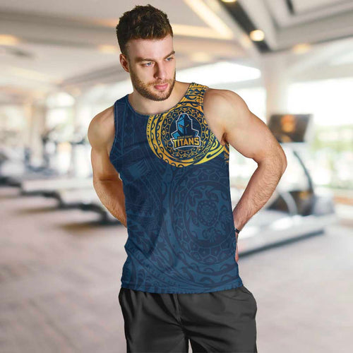 Personalized Gold Coast Titans Men Tank Top Polynesian Tribal Chest and Sleeve Tattoo