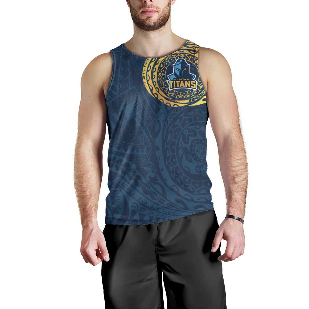Personalized Gold Coast Titans Men Tank Top Polynesian Tribal Chest and Sleeve Tattoo