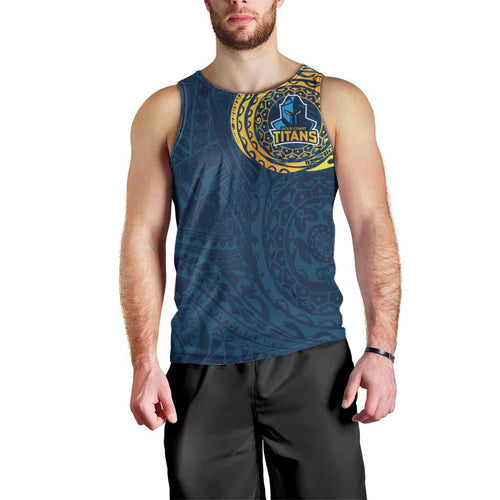 Personalized Gold Coast Titans Men Tank Top Polynesian Tribal Chest and Sleeve Tattoo