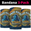 Personalized Gold Coast Titans Neck Gaiter Polynesian Tribal Chest and Sleeve Tattoo