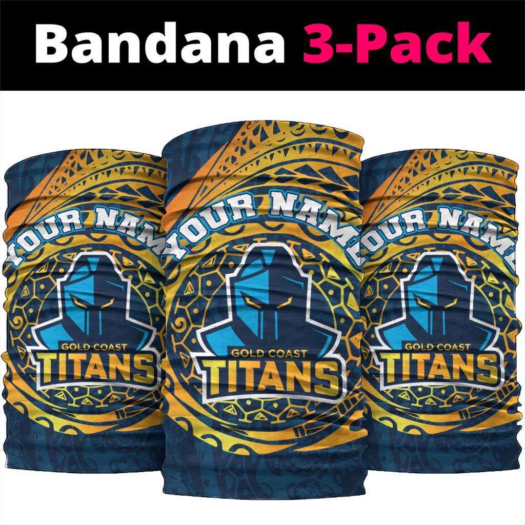 Personalized Gold Coast Titans Neck Gaiter Polynesian Tribal Chest and Sleeve Tattoo