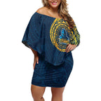 Personalized Gold Coast Titans Off Shoulder Short Dress Polynesian Tribal Chest and Sleeve Tattoo