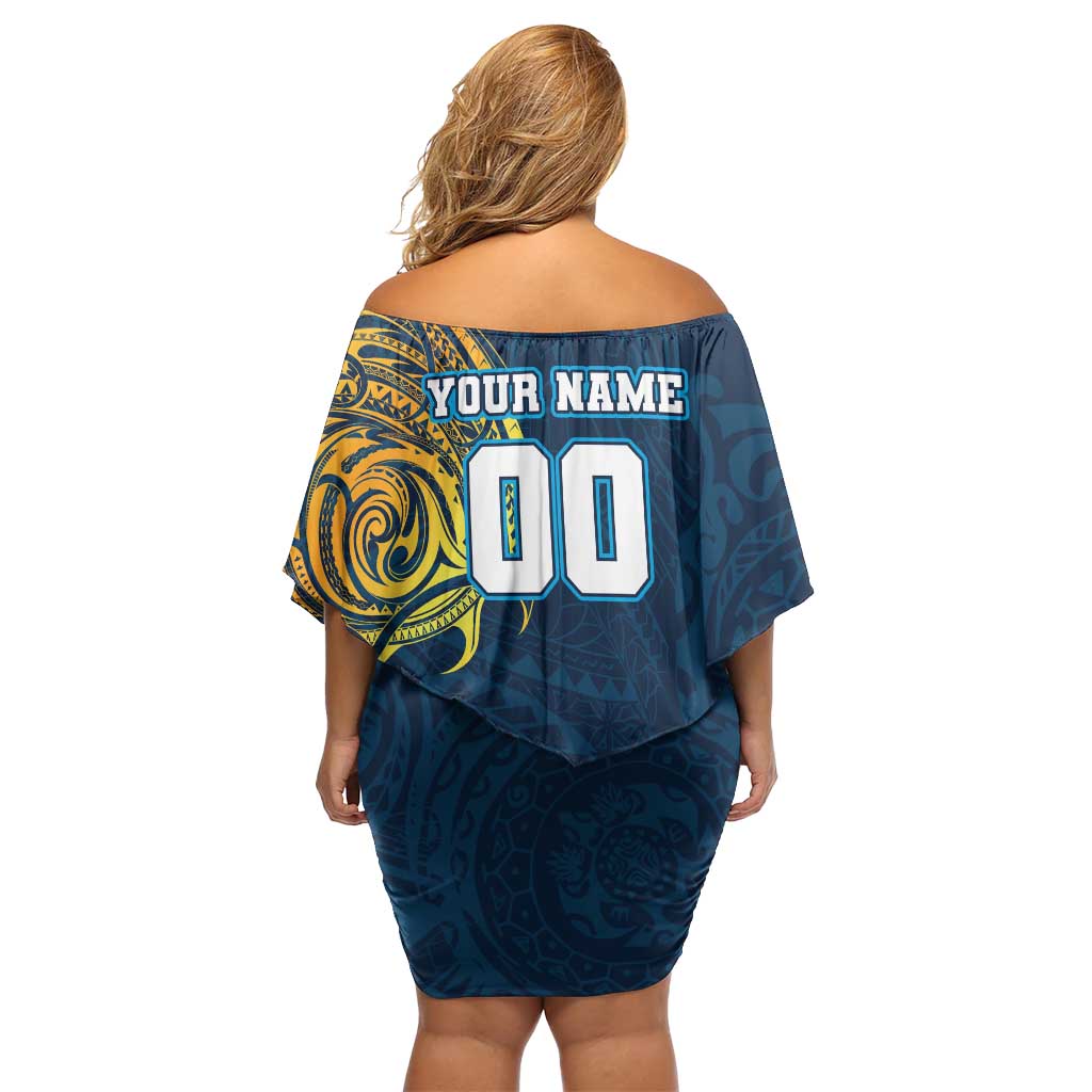 Personalized Gold Coast Titans Off Shoulder Short Dress Polynesian Tribal Chest and Sleeve Tattoo