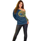 Personalized Gold Coast Titans Off Shoulder Sweater Polynesian Tribal Chest and Sleeve Tattoo