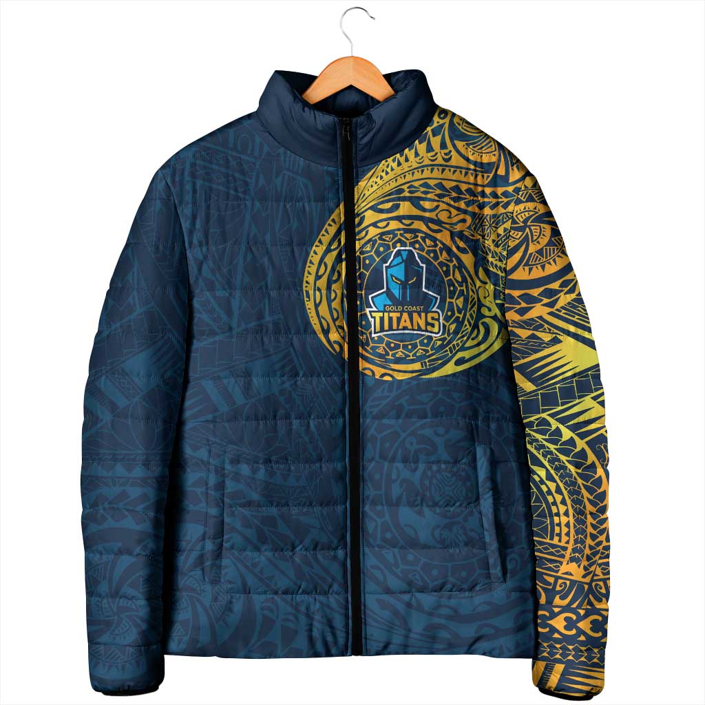 Personalized Gold Coast Titans Padded Jacket Polynesian Tribal Chest and Sleeve Tattoo