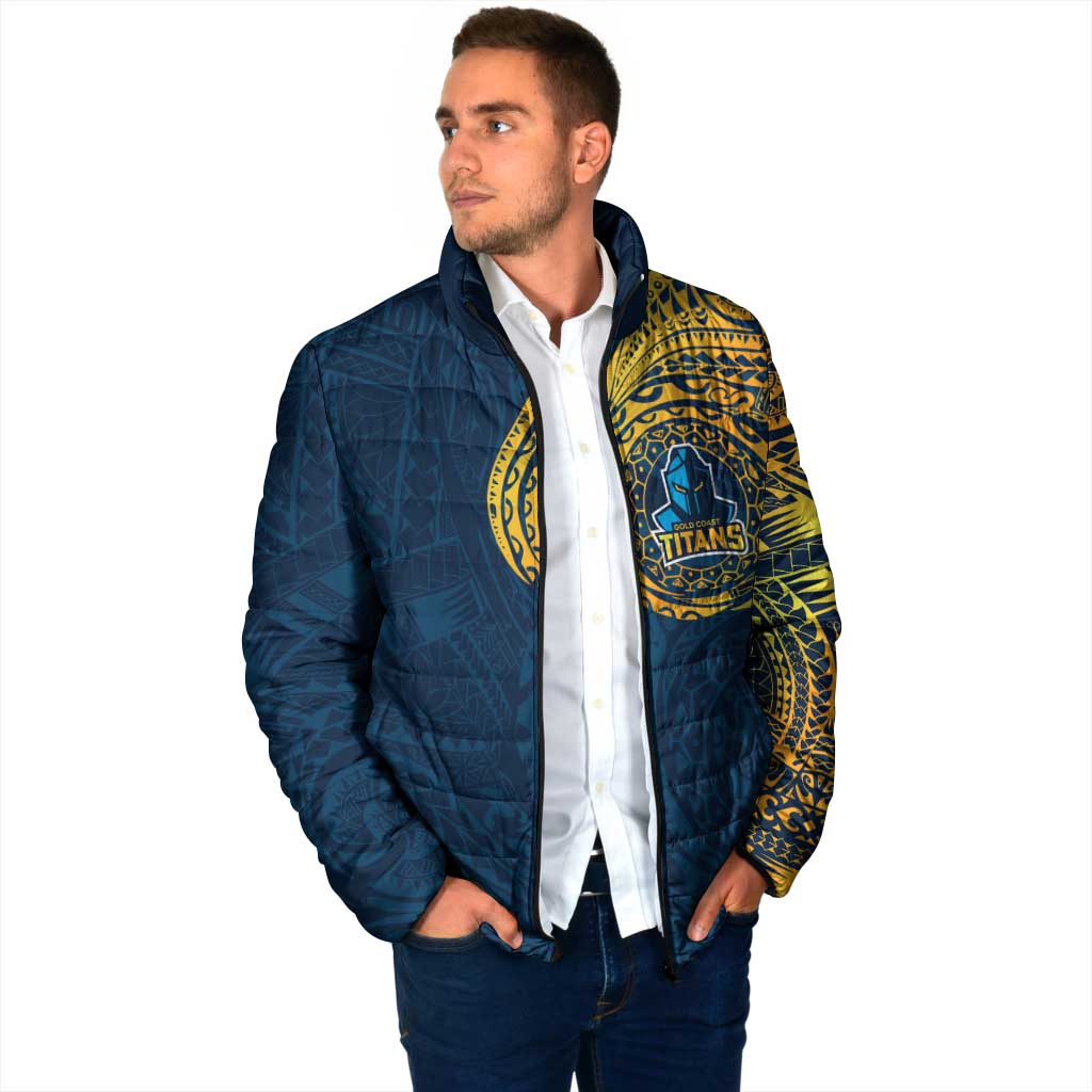 Personalized Gold Coast Titans Padded Jacket Polynesian Tribal Chest and Sleeve Tattoo