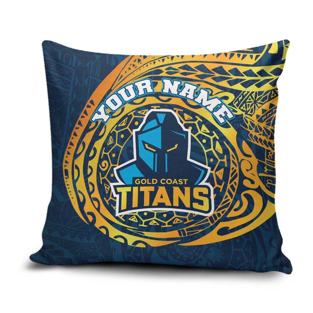 Personalized Gold Coast Titans Pillow Cover Polynesian Tribal Chest and Sleeve Tattoo