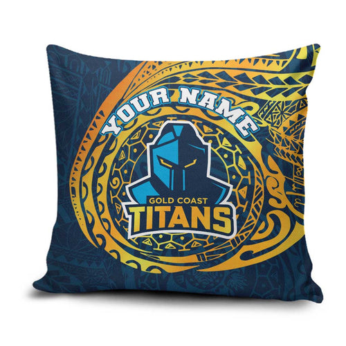 Personalized Gold Coast Titans Pillow Cover Polynesian Tribal Chest and Sleeve Tattoo