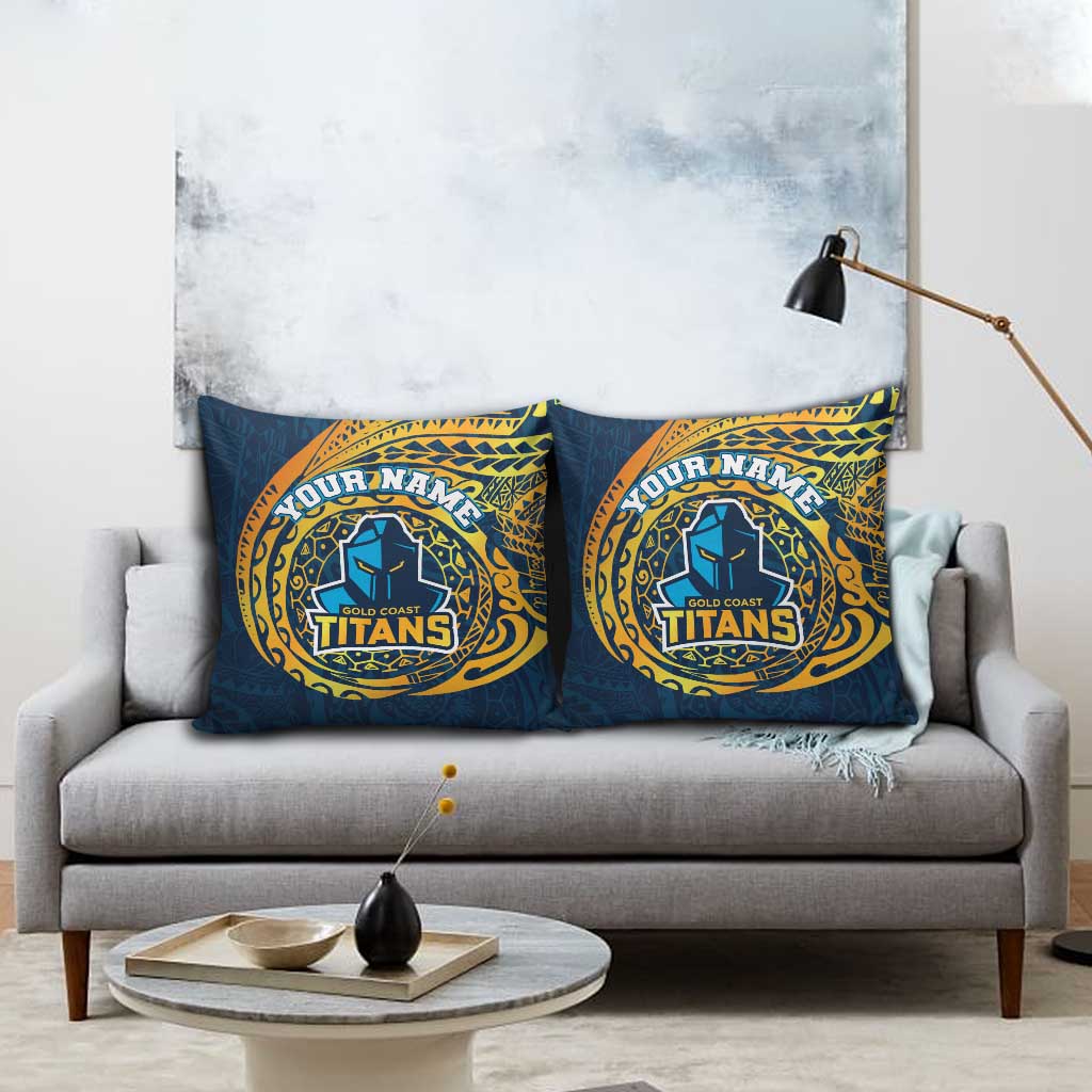 Personalized Gold Coast Titans Pillow Cover Polynesian Tribal Chest and Sleeve Tattoo