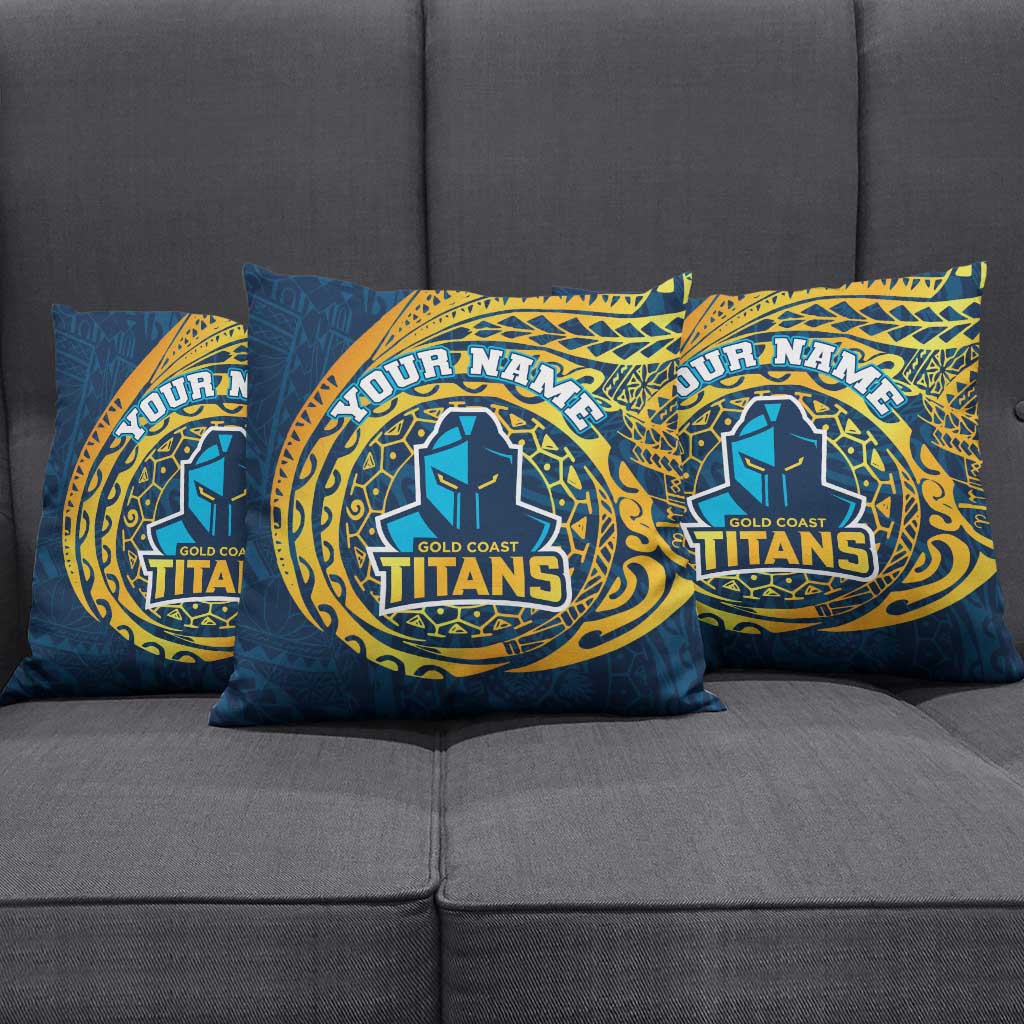 Personalized Gold Coast Titans Pillow Cover Polynesian Tribal Chest and Sleeve Tattoo