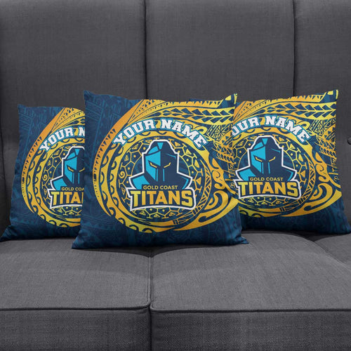 Personalized Gold Coast Titans Pillow Cover Polynesian Tribal Chest and Sleeve Tattoo