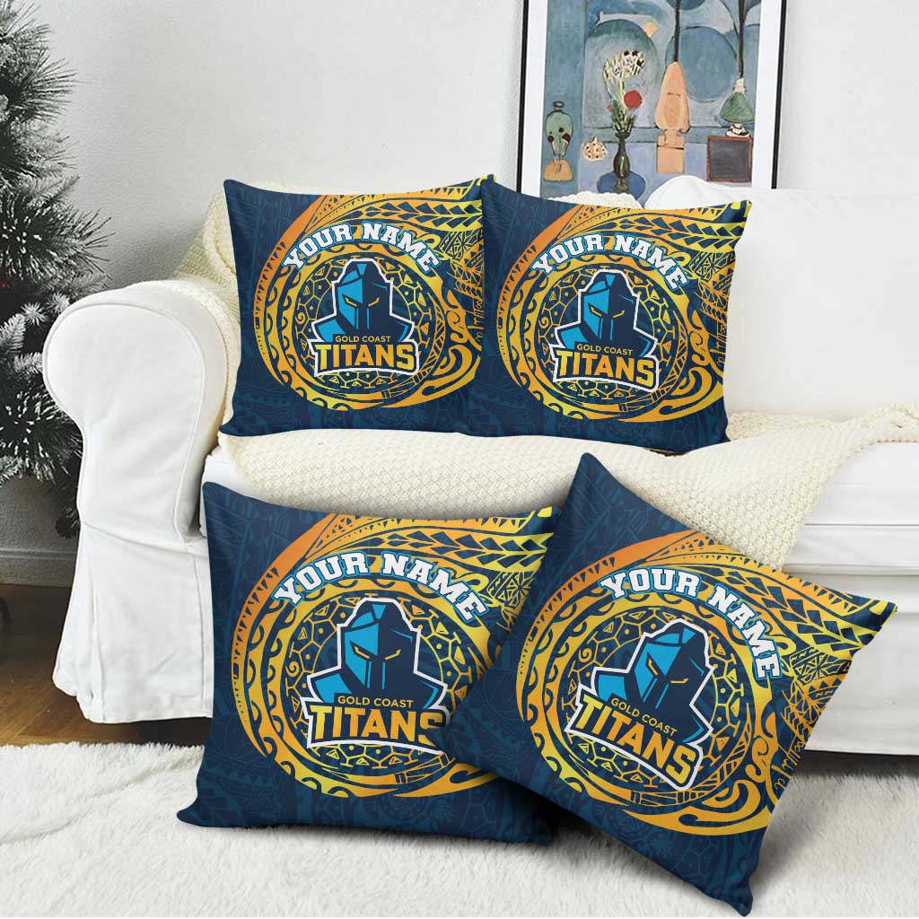 Personalized Gold Coast Titans Pillow Cover Polynesian Tribal Chest and Sleeve Tattoo