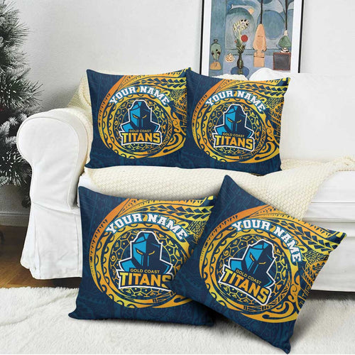 Personalized Gold Coast Titans Pillow Cover Polynesian Tribal Chest and Sleeve Tattoo