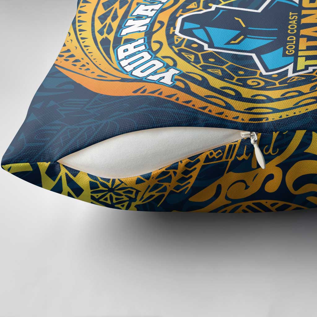 Personalized Gold Coast Titans Pillow Cover Polynesian Tribal Chest and Sleeve Tattoo