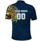 Personalized Gold Coast Titans Polo Shirt Polynesian Tribal Chest and Sleeve Tattoo