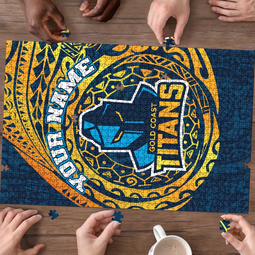 Personalized Gold Coast Titans Puzzle Polynesian Tribal Chest and Sleeve Tattoo