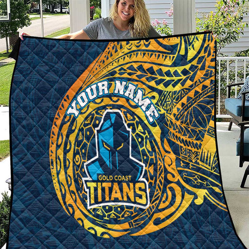 Personalized Gold Coast Titans Quilt Polynesian Tribal Chest and Sleeve Tattoo