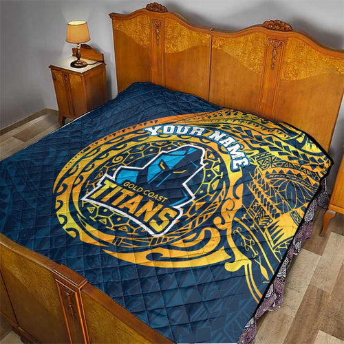 Personalized Gold Coast Titans Quilt Polynesian Tribal Chest and Sleeve Tattoo