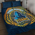 Personalized Gold Coast Titans Quilt Bed Set Polynesian Tribal Chest and Sleeve Tattoo