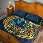 Personalized Gold Coast Titans Quilt Bed Set Polynesian Tribal Chest and Sleeve Tattoo
