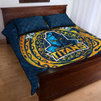 Personalized Gold Coast Titans Quilt Bed Set Polynesian Tribal Chest and Sleeve Tattoo