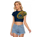 Personalized Gold Coast Titans Raglan Cropped T Shirt Polynesian Tribal Chest and Sleeve Tattoo