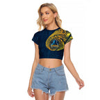Personalized Gold Coast Titans Raglan Cropped T Shirt Polynesian Tribal Chest and Sleeve Tattoo