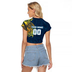 Personalized Gold Coast Titans Raglan Cropped T Shirt Polynesian Tribal Chest and Sleeve Tattoo