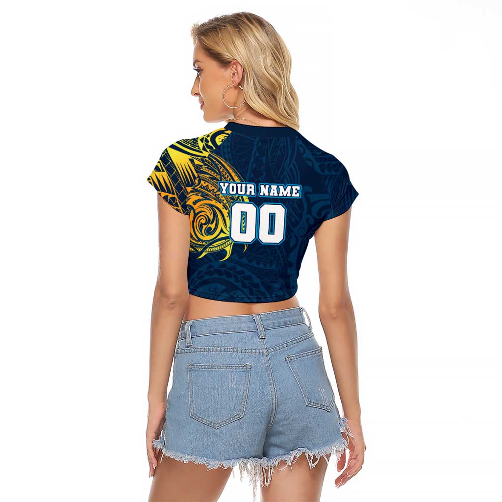 Personalized Gold Coast Titans Raglan Cropped T Shirt Polynesian Tribal Chest and Sleeve Tattoo