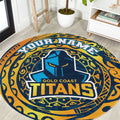 Personalized Gold Coast Titans Round Carpet Polynesian Tribal Chest and Sleeve Tattoo