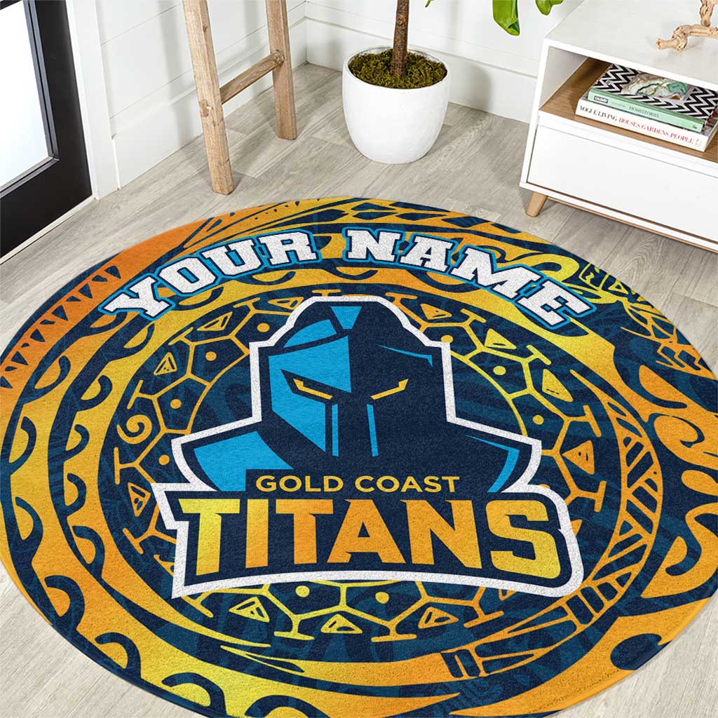Personalized Gold Coast Titans Round Carpet Polynesian Tribal Chest and Sleeve Tattoo