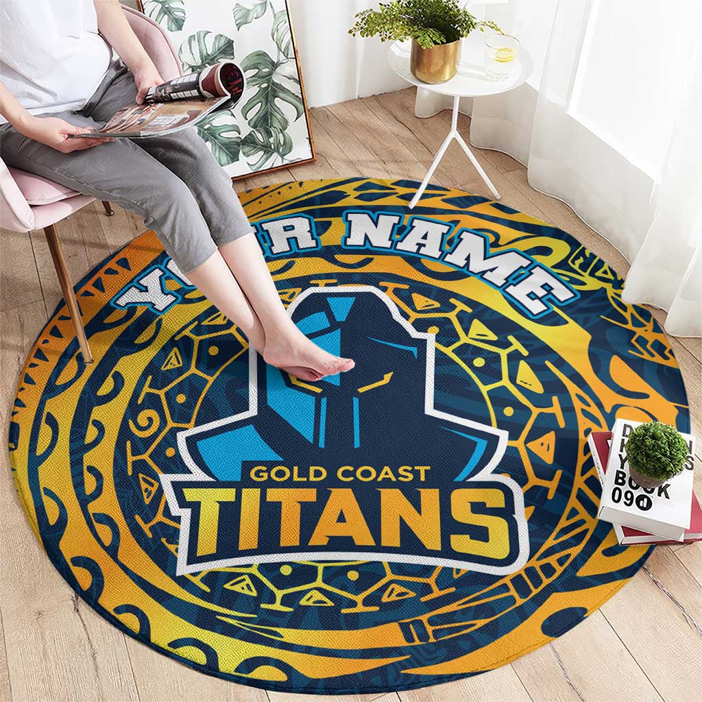 Personalized Gold Coast Titans Round Carpet Polynesian Tribal Chest and Sleeve Tattoo