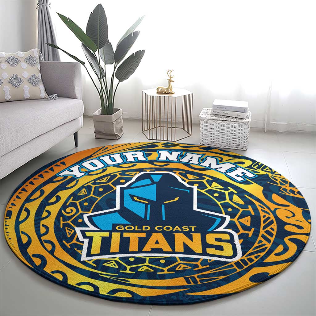 Personalized Gold Coast Titans Round Carpet Polynesian Tribal Chest and Sleeve Tattoo