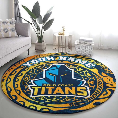 Personalized Gold Coast Titans Round Carpet Polynesian Tribal Chest and Sleeve Tattoo