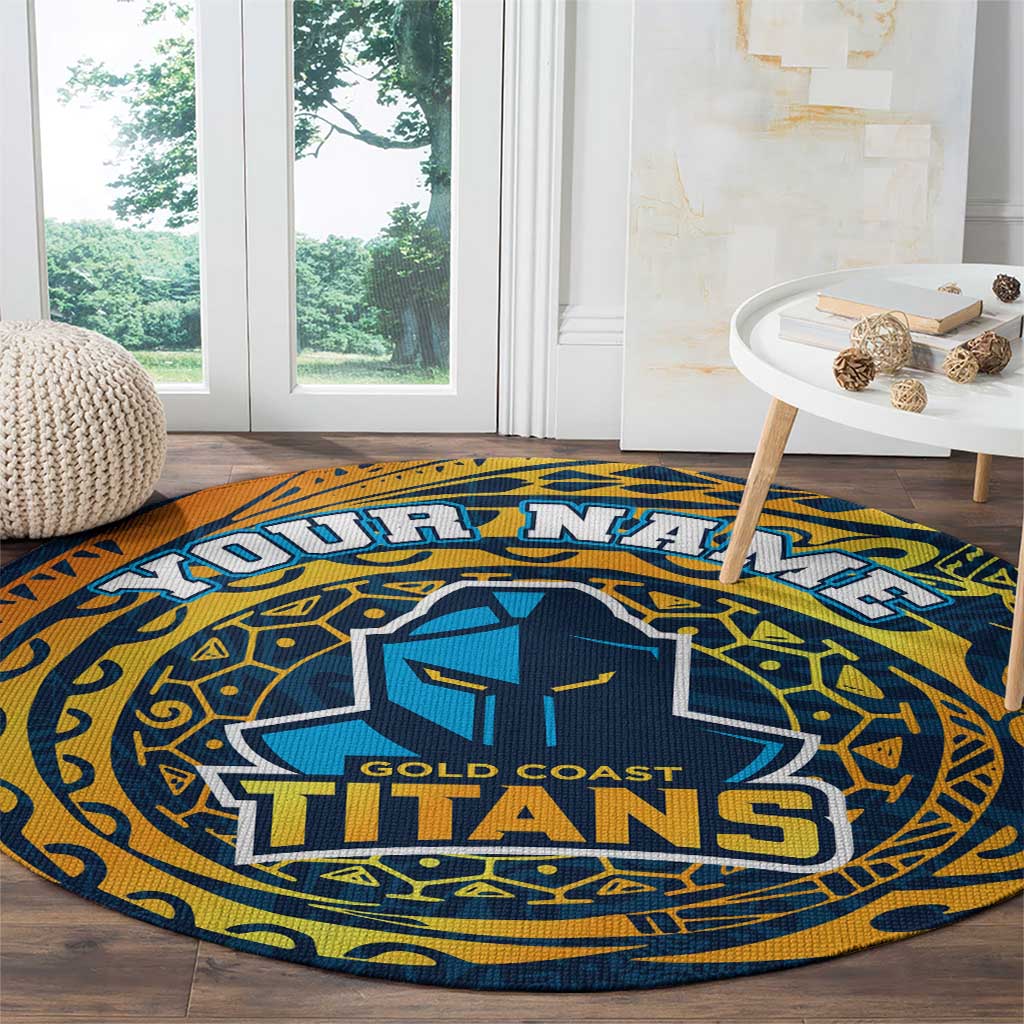 Personalized Gold Coast Titans Round Carpet Polynesian Tribal Chest and Sleeve Tattoo