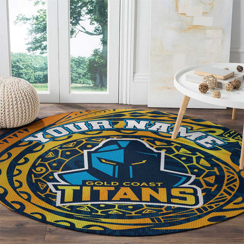 Personalized Gold Coast Titans Round Carpet Polynesian Tribal Chest and Sleeve Tattoo
