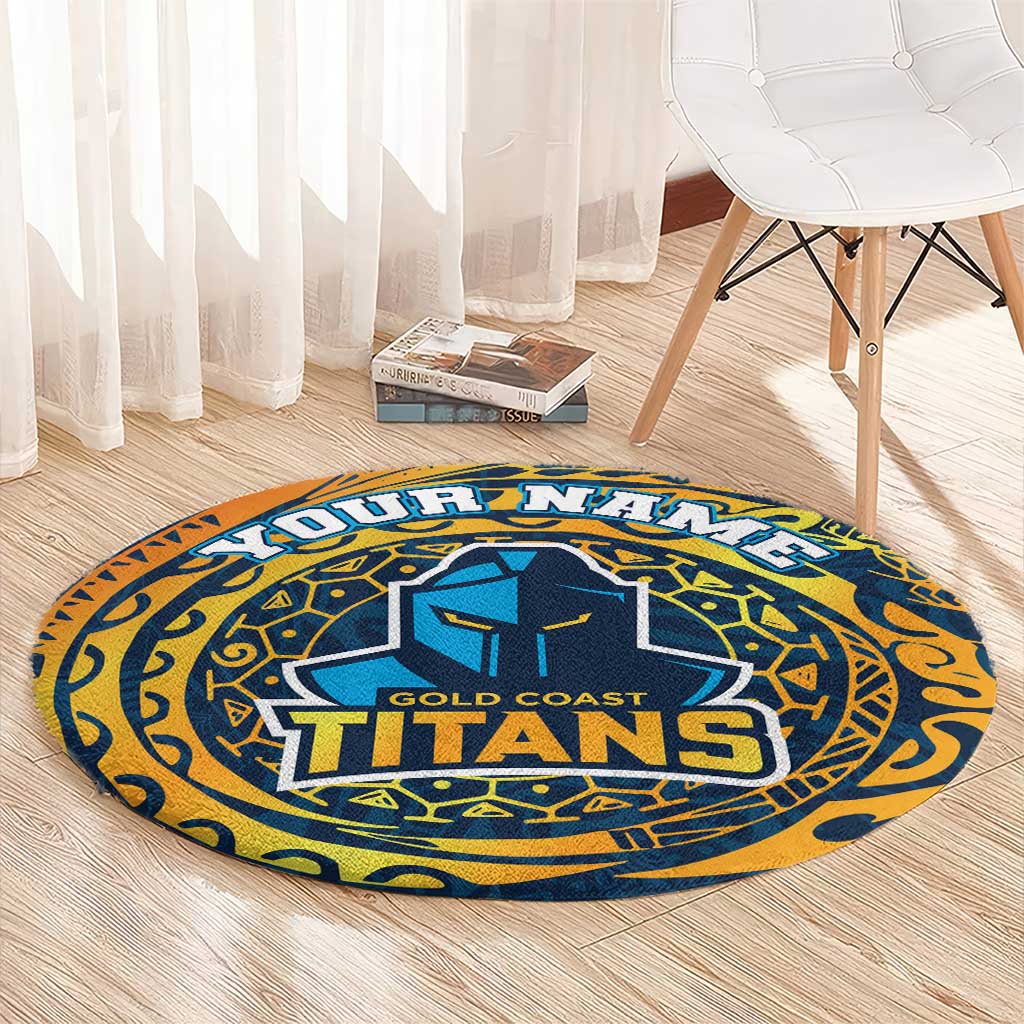 Personalized Gold Coast Titans Round Carpet Polynesian Tribal Chest and Sleeve Tattoo