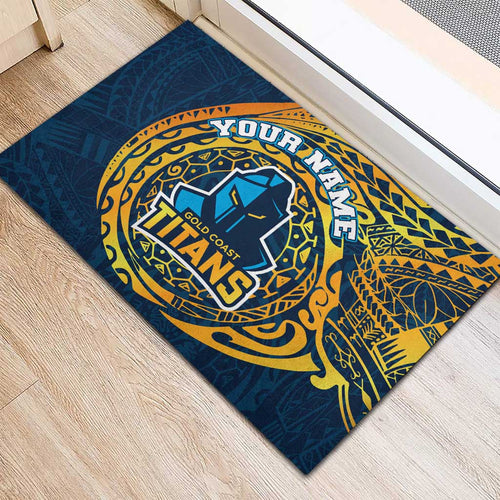 Personalized Gold Coast Titans Rubber Doormat Polynesian Tribal Chest and Sleeve Tattoo